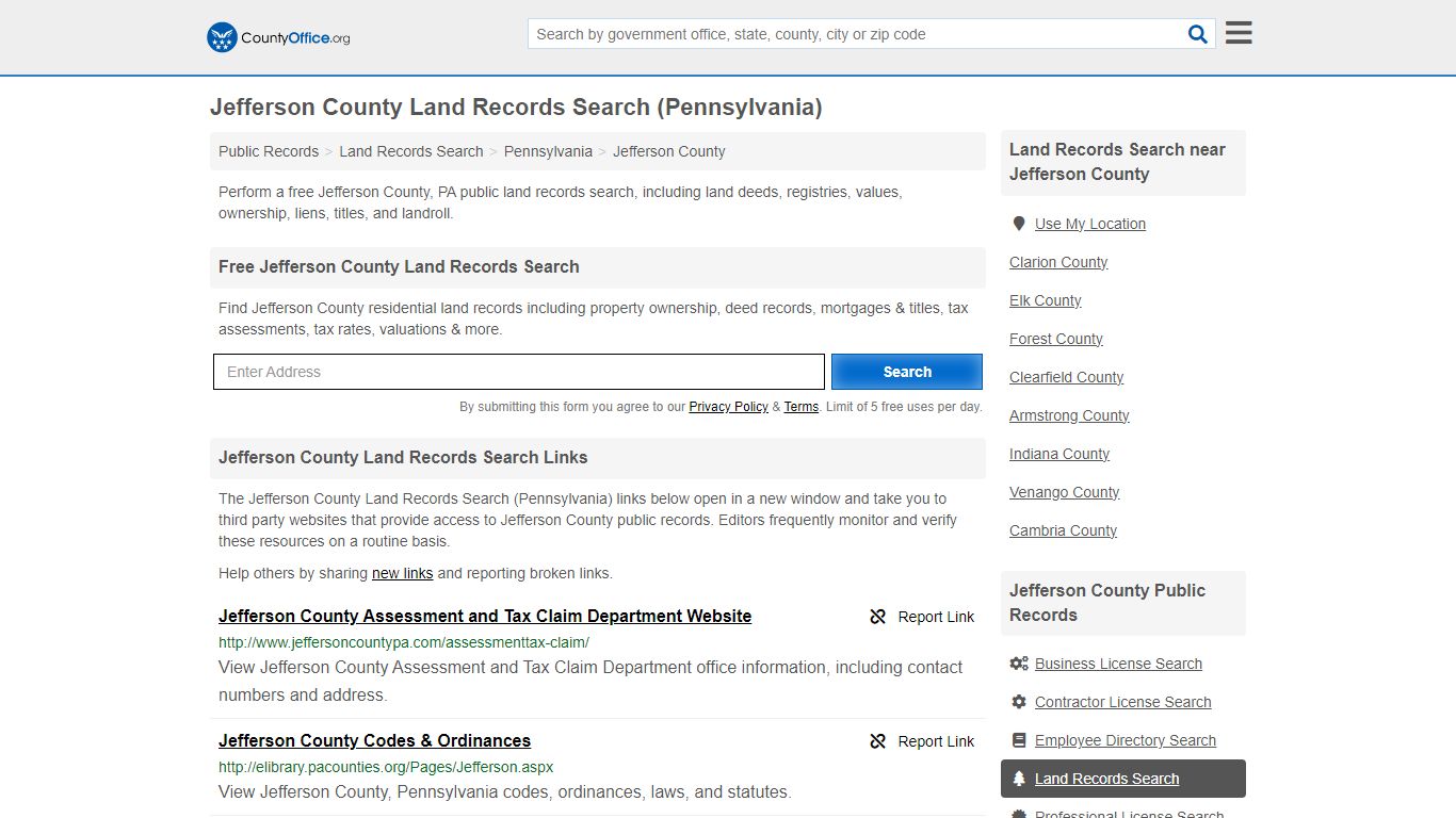 Jefferson County Land Records Search (Pennsylvania) - County Office