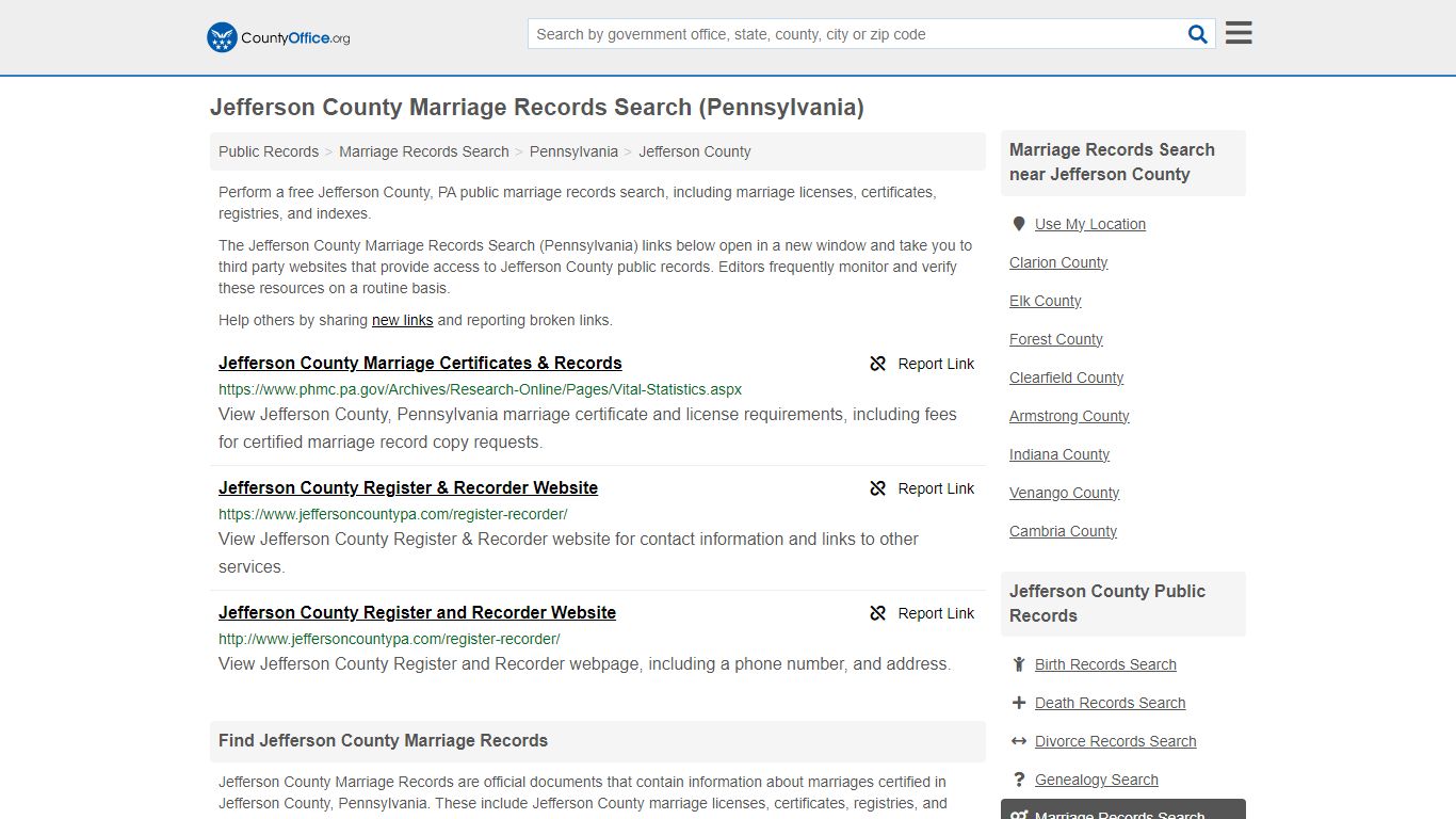 Jefferson County Marriage Records Search (Pennsylvania)